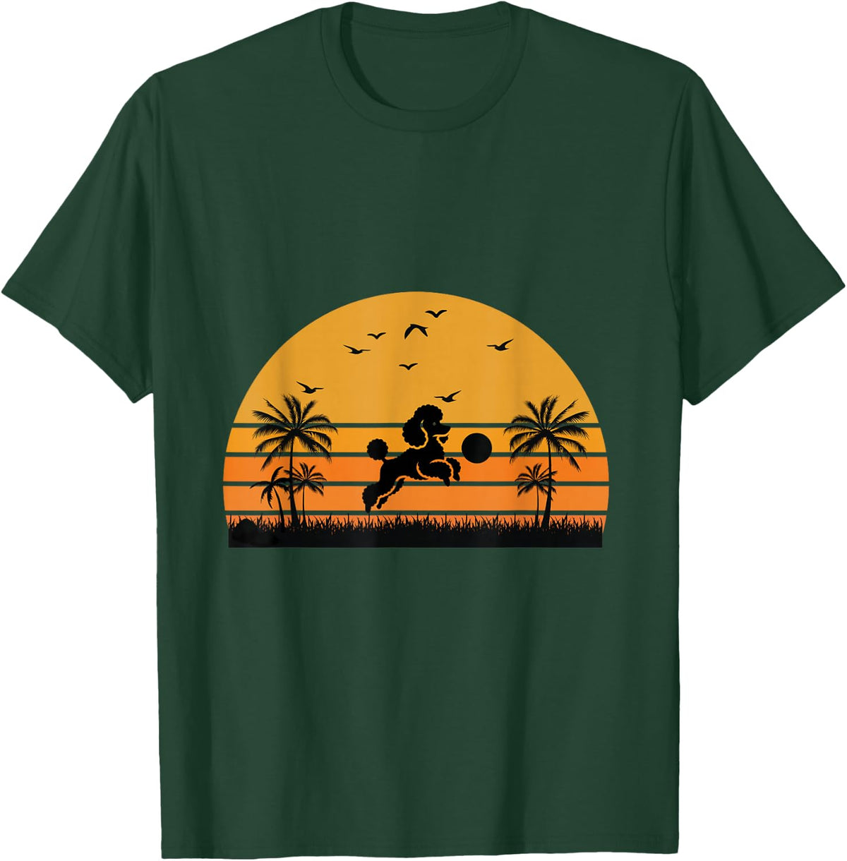 Poodle Dog Sunset Nature Lover T-Shirt - Dark Green