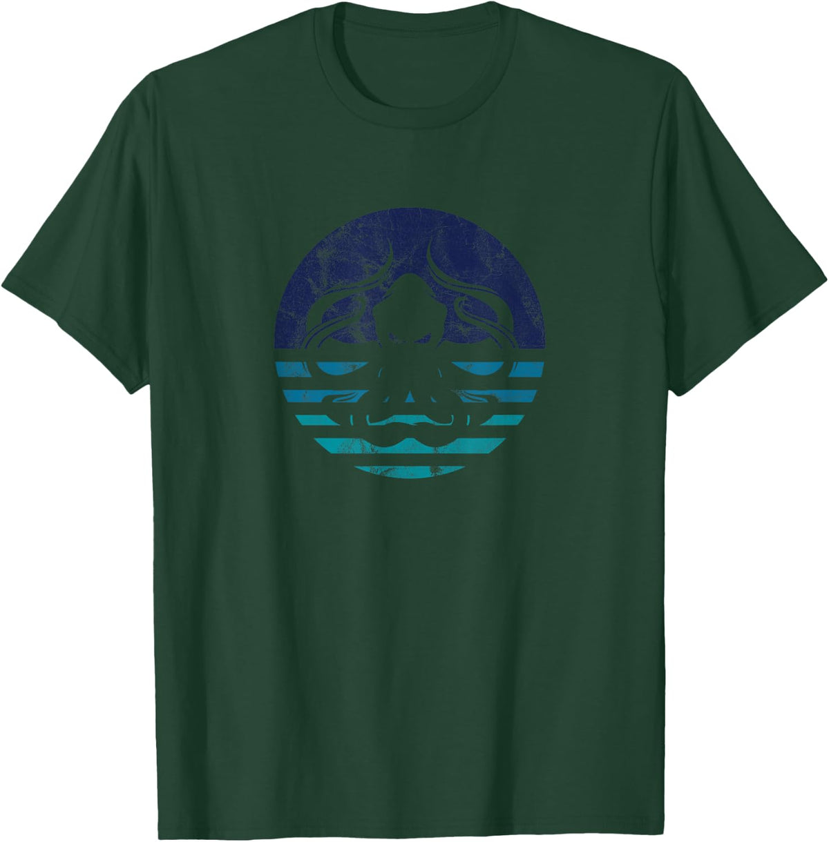 Cool Distressed Vintage Octopus Scuba Diver Surfer T-Shirt - Dark Green