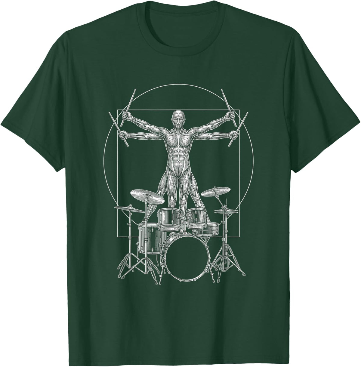 Drums Marching Band DA Vinci Drummer Vintage T-Shirt - Dark Green