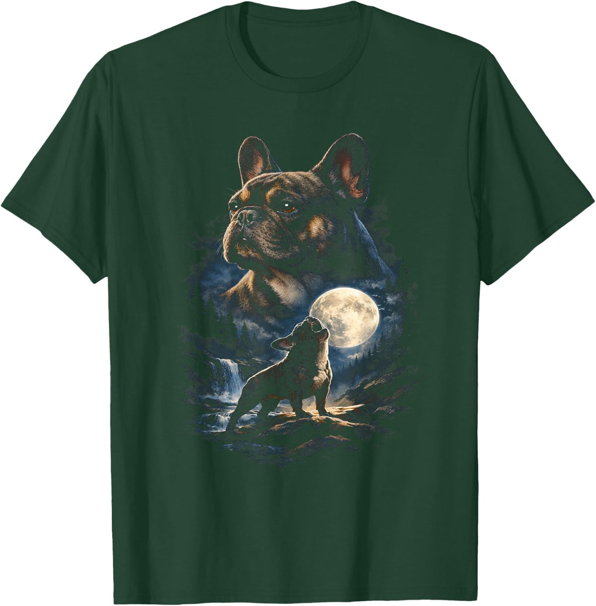 French Bulldog Howling at The Moon Vintage French Bulldog T-Shirt - Dark Green