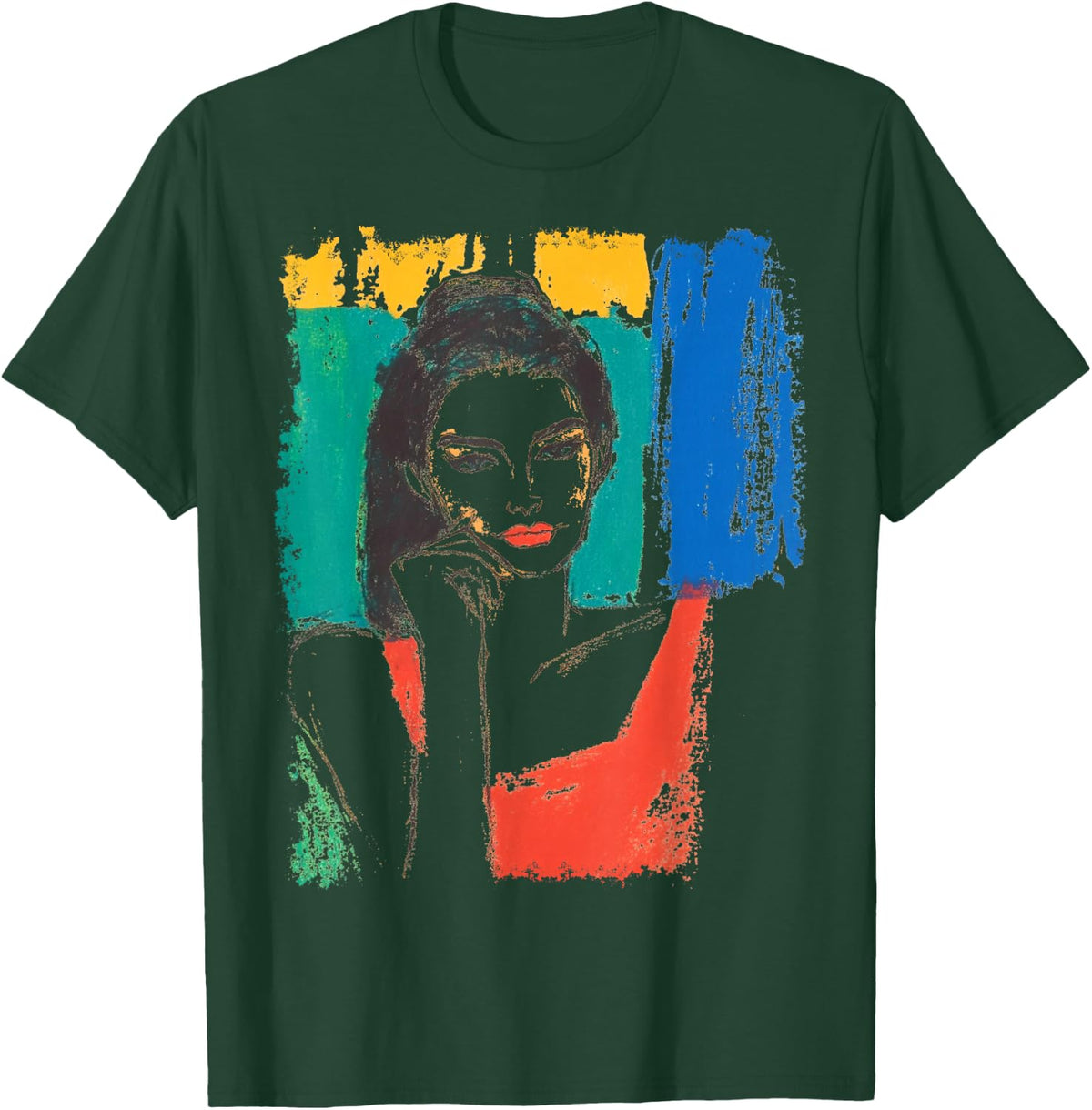 Colorful Abstract Graffiti Pop Art Women's Cute Graphic T-Shirt - Dark Green