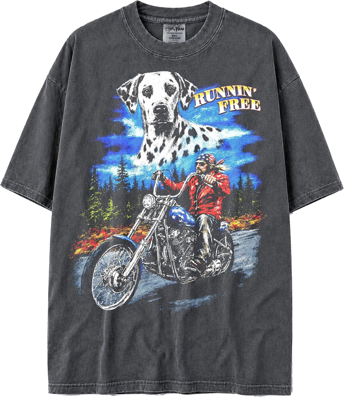U.S.A. MAX-Heavyweight Shaka Wear Oversized Biker & Dog Spirit 7.5oz Cotton Tshirt for Men & Women - Dalmatian