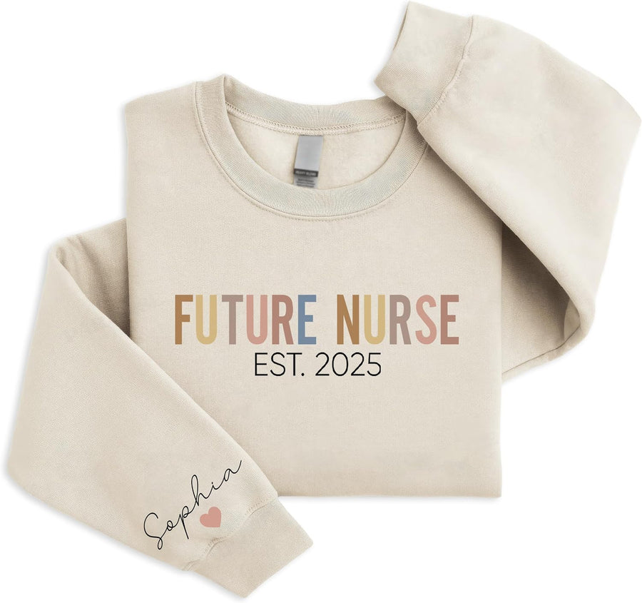 Custom Future Nurse Sweatshirt with Name on Sleeve, Personalized Nursing Student Crewneck Gift for RN School, BSN Program,