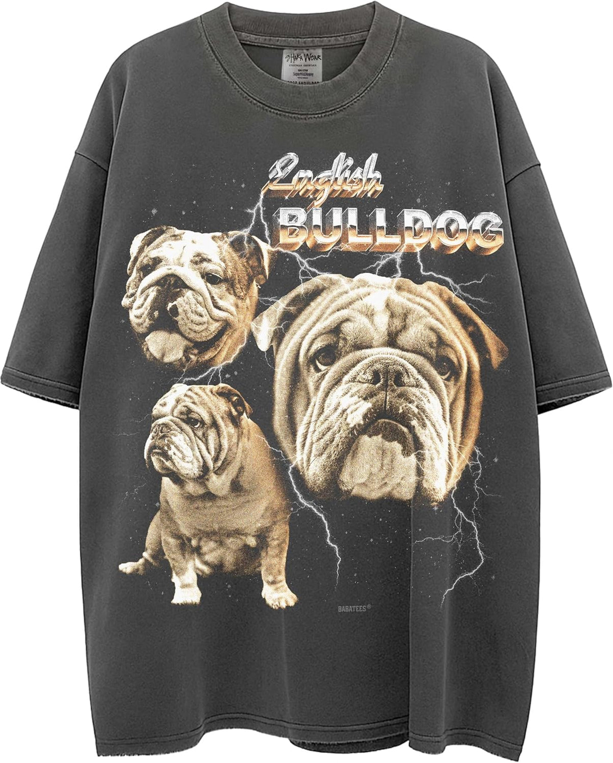 Heavy Metal Dogs – Heavyweight, Washed & Oversized Shaka-Wear Drop Shoulder Tshirt for Men & Women - English Bulldog