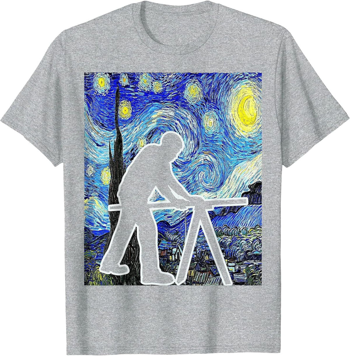 Carpenter Starry Night Carpentry Painting Woodworker T-Shirt - Heather Grey