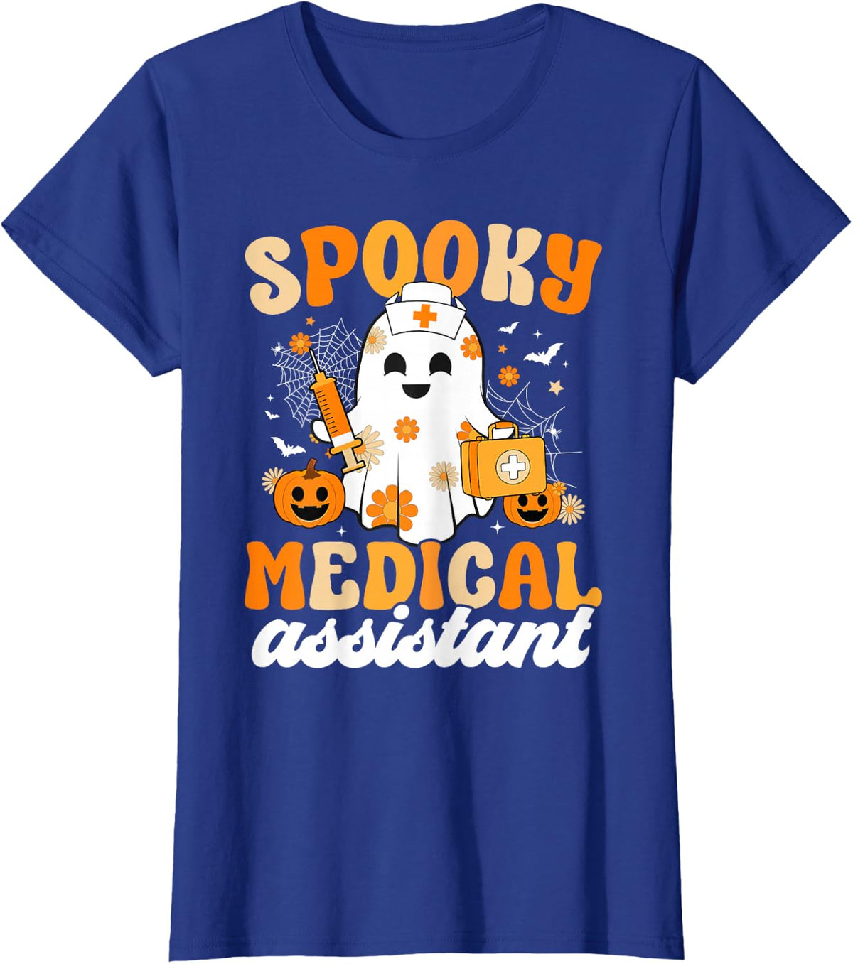 Spooky Medical Assistant Halloween Med Assistant Groovy T-Shirt - Royal Blue