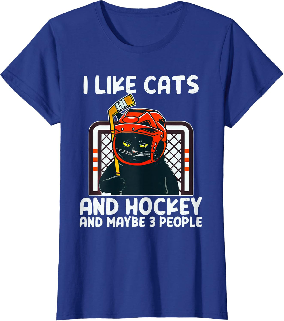 I Like Cats And Hockey And Maybe 3 People Black Catsc T-Shirt - Royal Blue