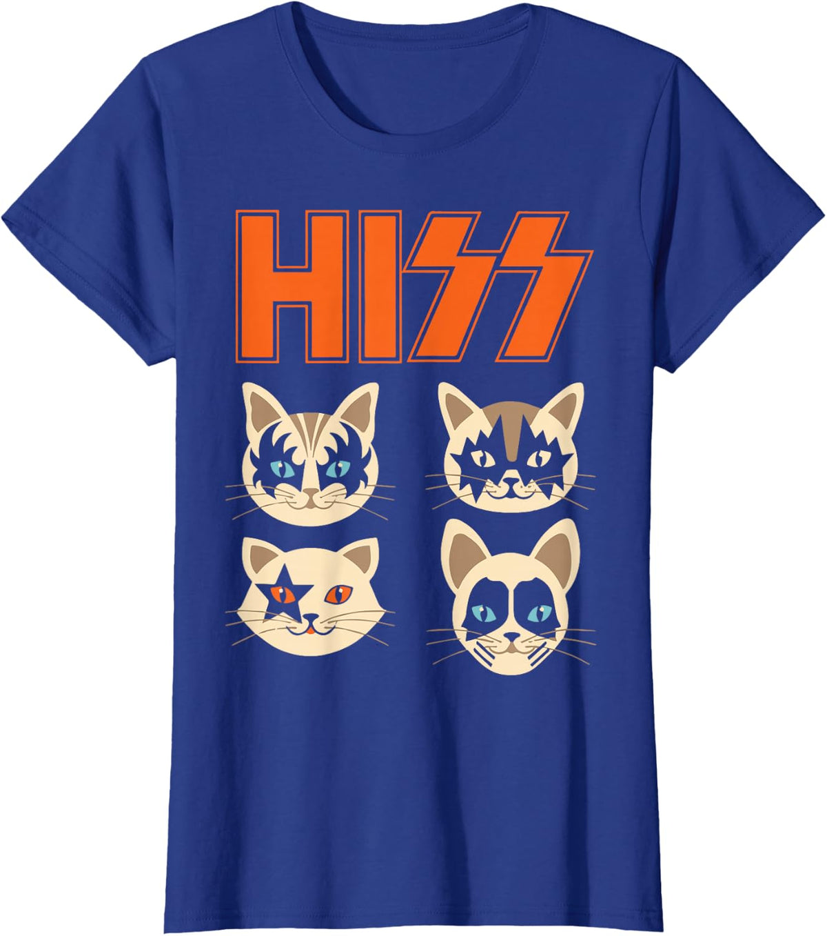 Hiss Funny Cats Kittens Rock Rockin T-Shirt - Royal Blue