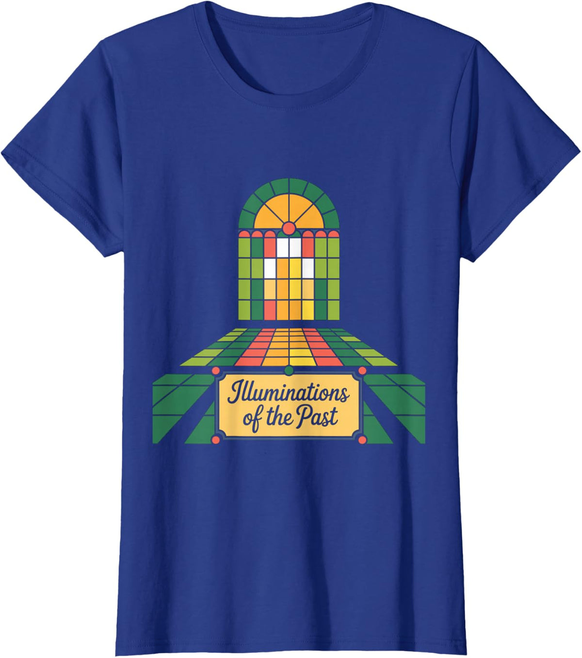 Illuminations of the Past Stained Glass Design T-Shirt - Royal Blue