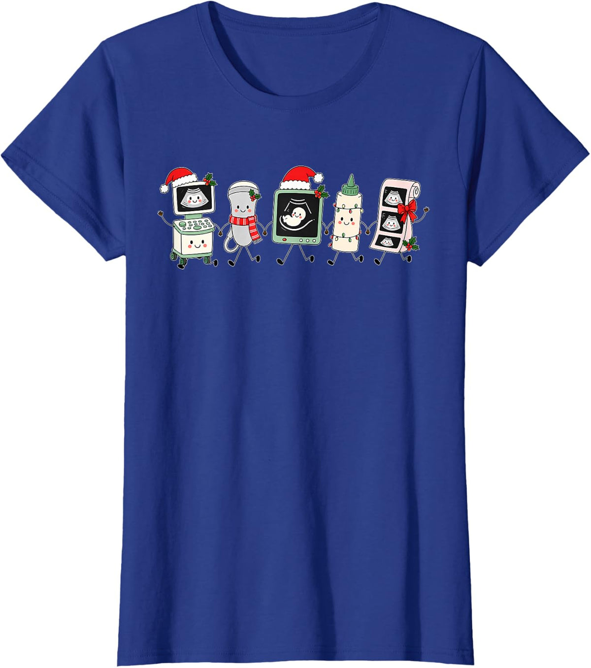 Christmas Sonographer Cute Doodle Ultrasound Tech OBGYN MFM T-Shirt - Royal Blue