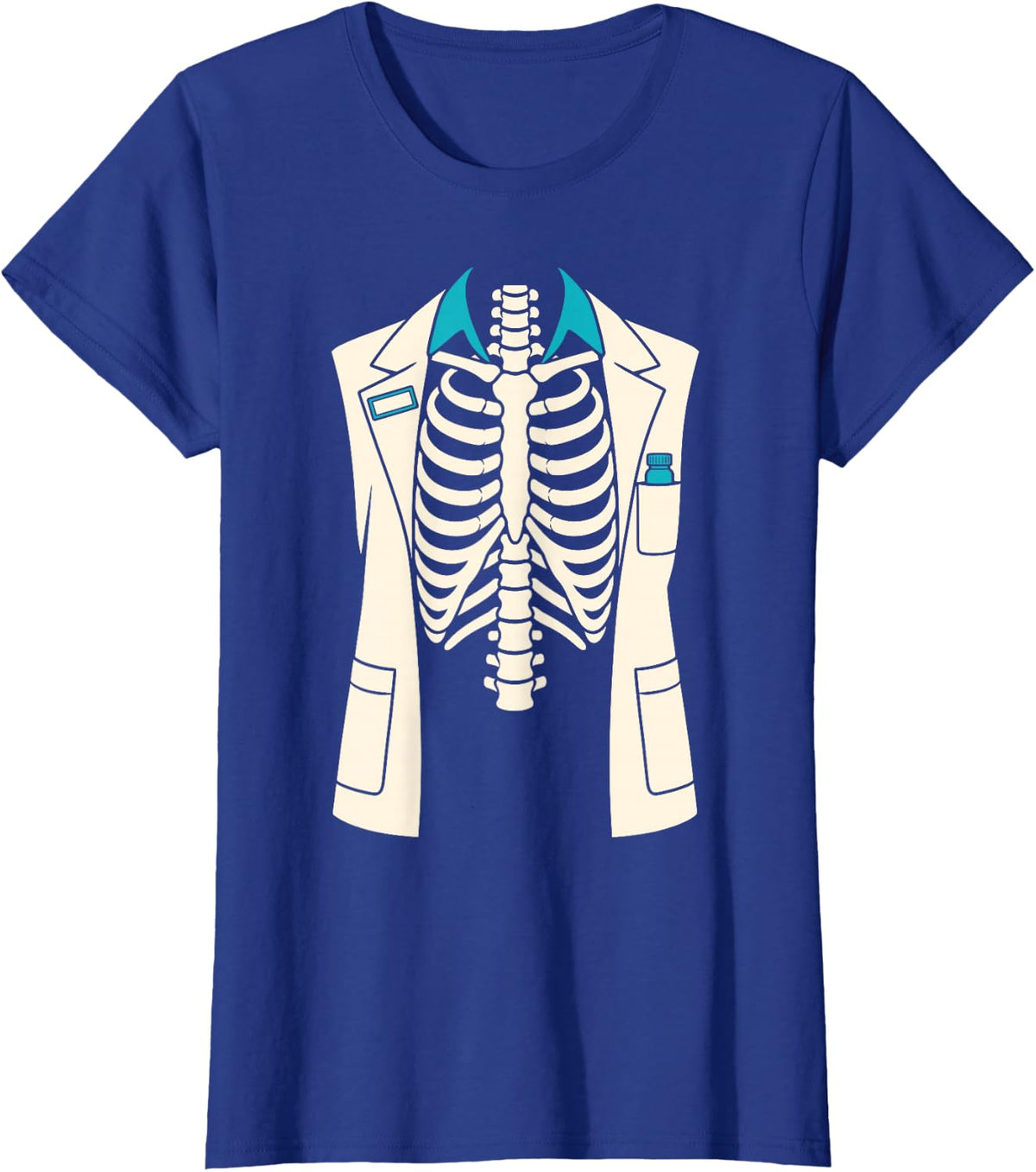 Skeleton Pharmacist Coat Halloween Costume T-Shirt - Royal Blue