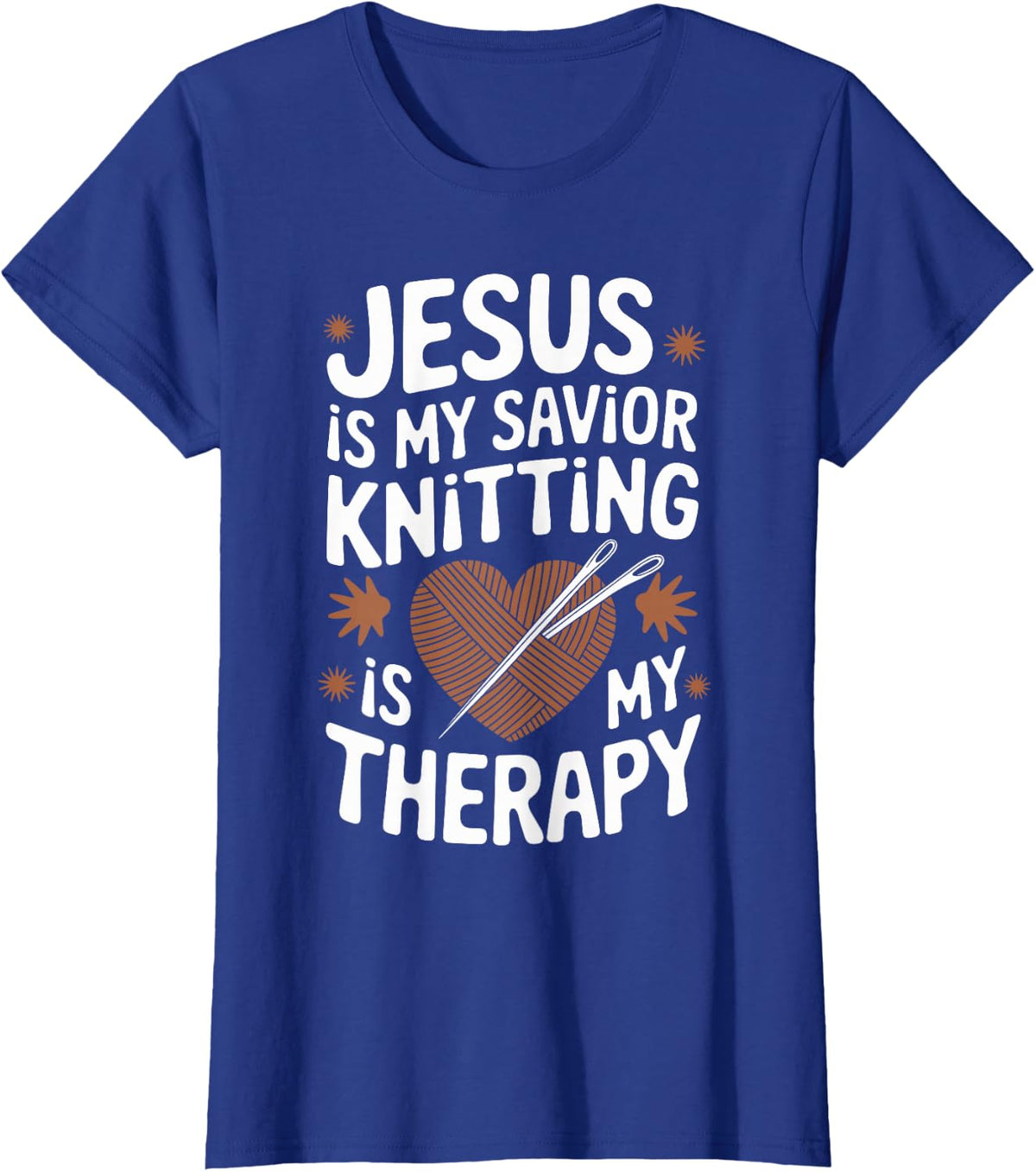 Jesus is My Savior Knitting is My Therapy Crochet T-Shirt - Royal Blue