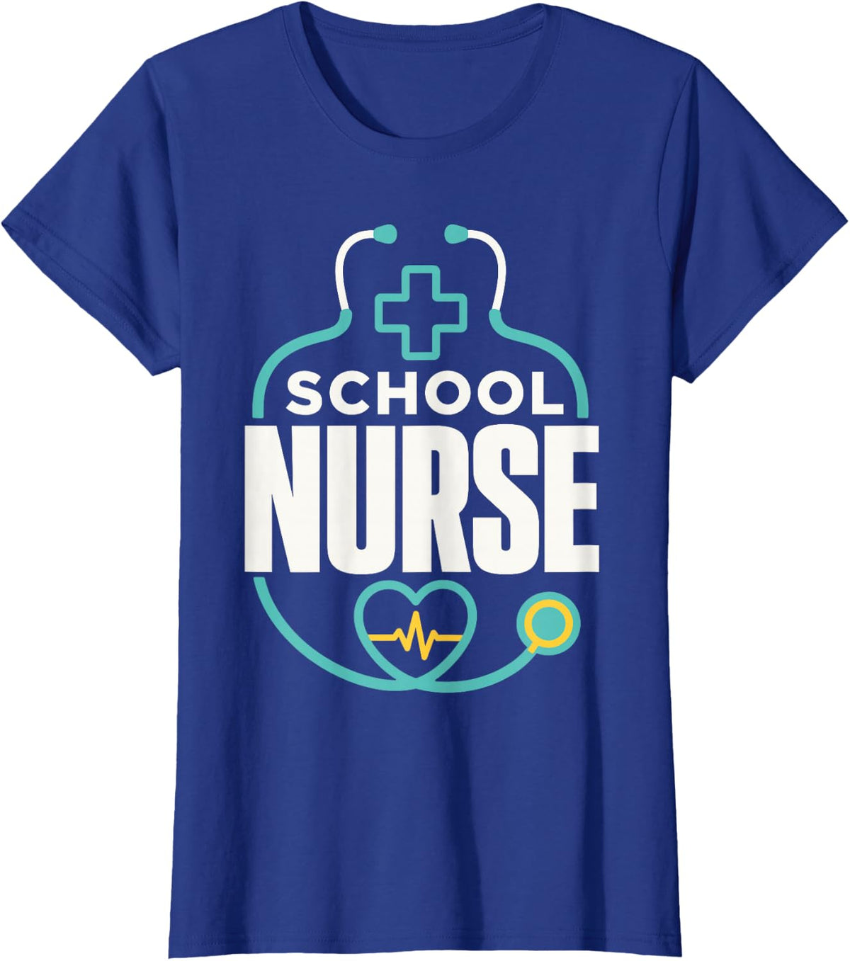 School Nurse Heart Stethoscope Medical Professional T-Shirt - Royal Blue