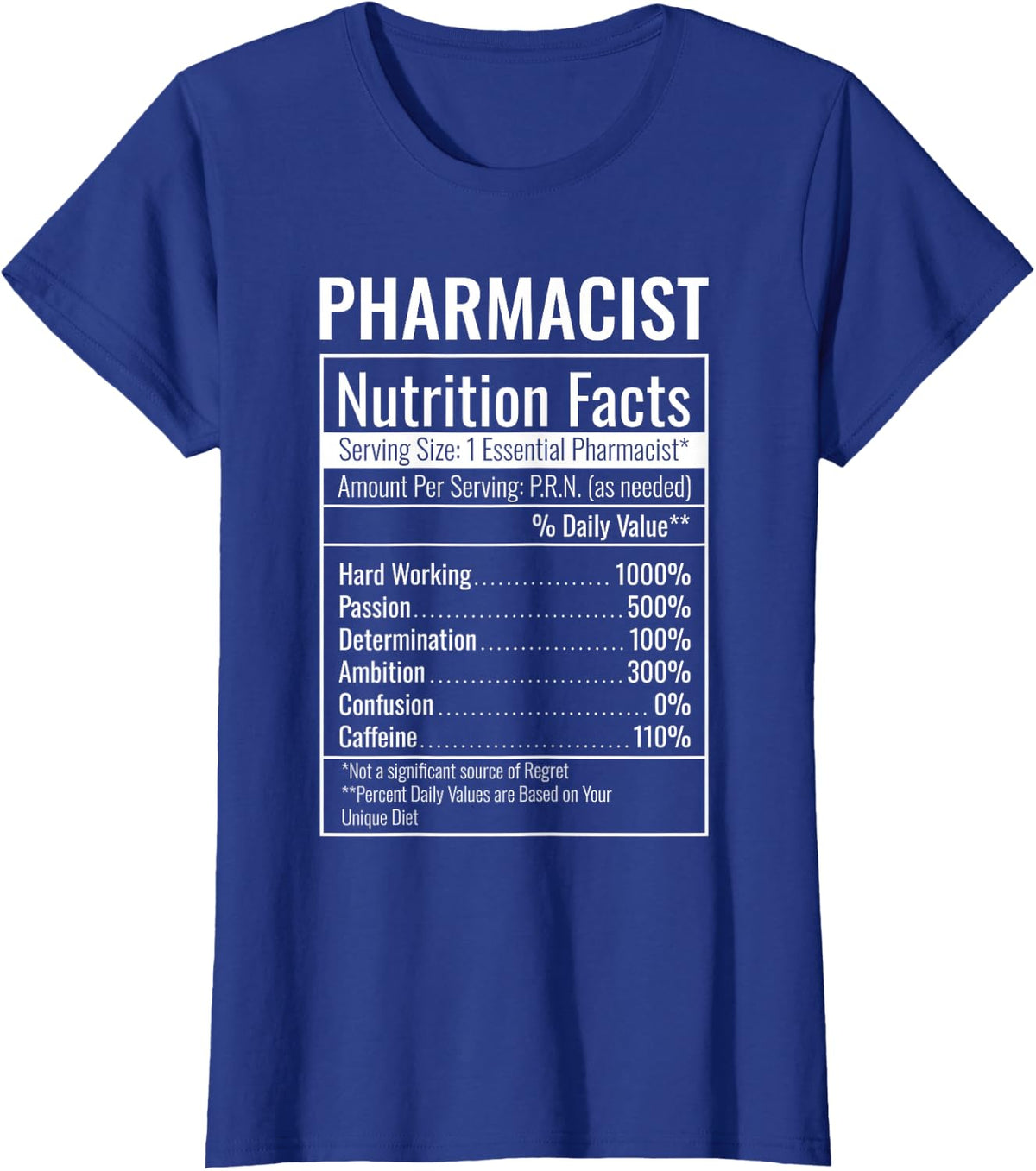 Pharmacist Nutrition Facts Funny Pharmacy Humor T-Shirt - Royal Blue