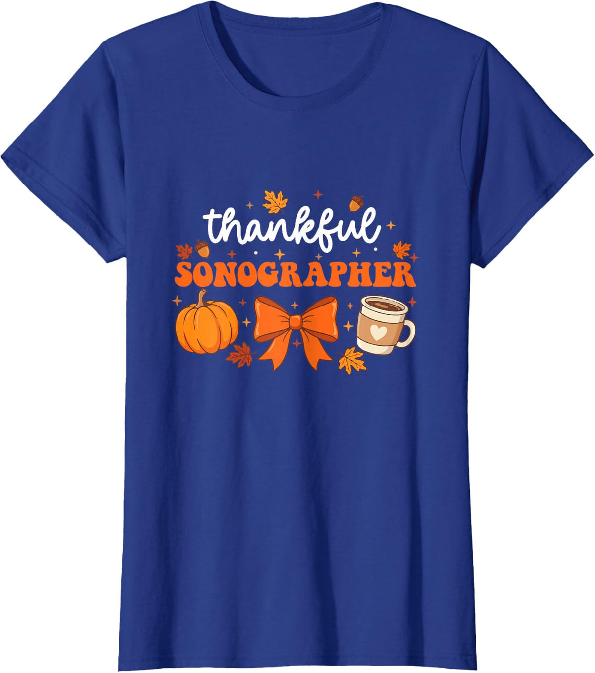 Thankful Sonographer Cute Fall Thanksgiving Pumpkin Design T-Shirt - Royal Blue