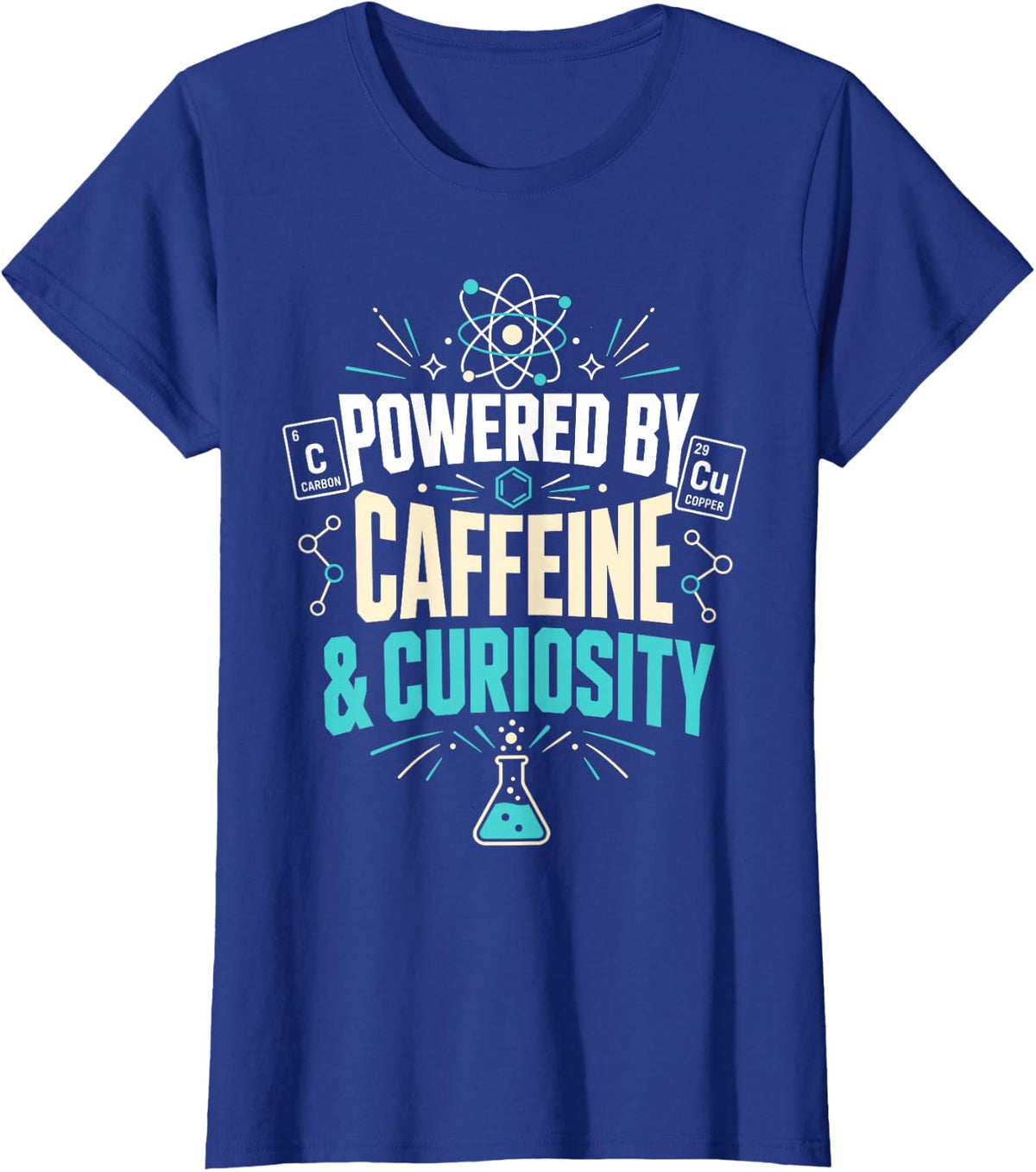 Caffeine and Curiosity Science Chemistry T-Shirt - Royal Blue