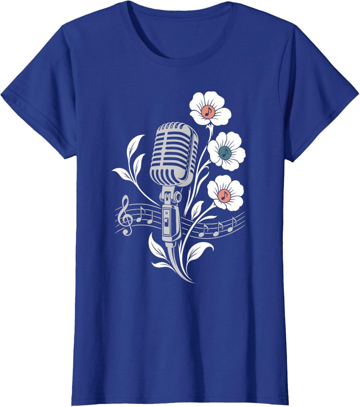 Microphone with Flowers for Singers Musicians and Music Fans T-Shirt - Royal Blue