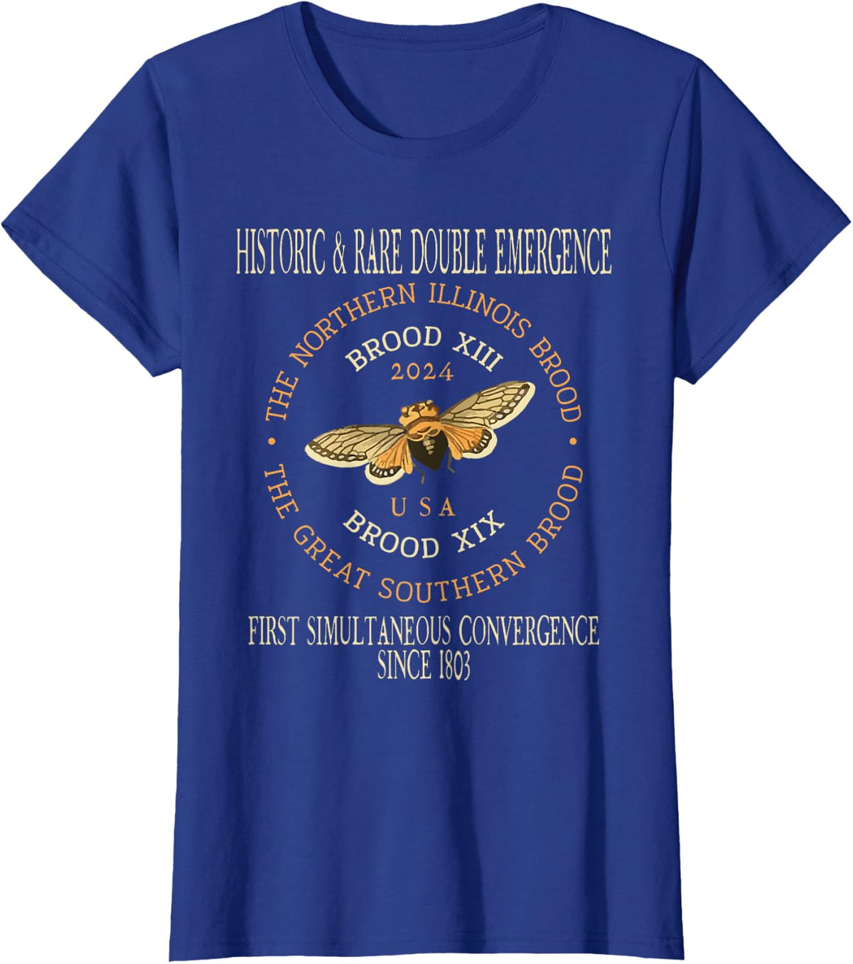 Historic Cicada 2024 Event Brood XIX & XIII Emergence Music T-Shirt - Royal Blue
