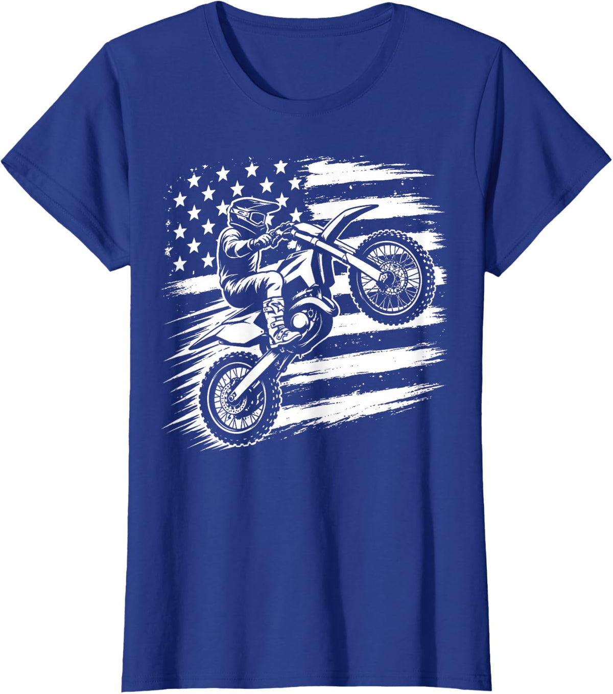 Dirt Bike American Flag Rider Racing Motocross T-Shirt - Royal Blue