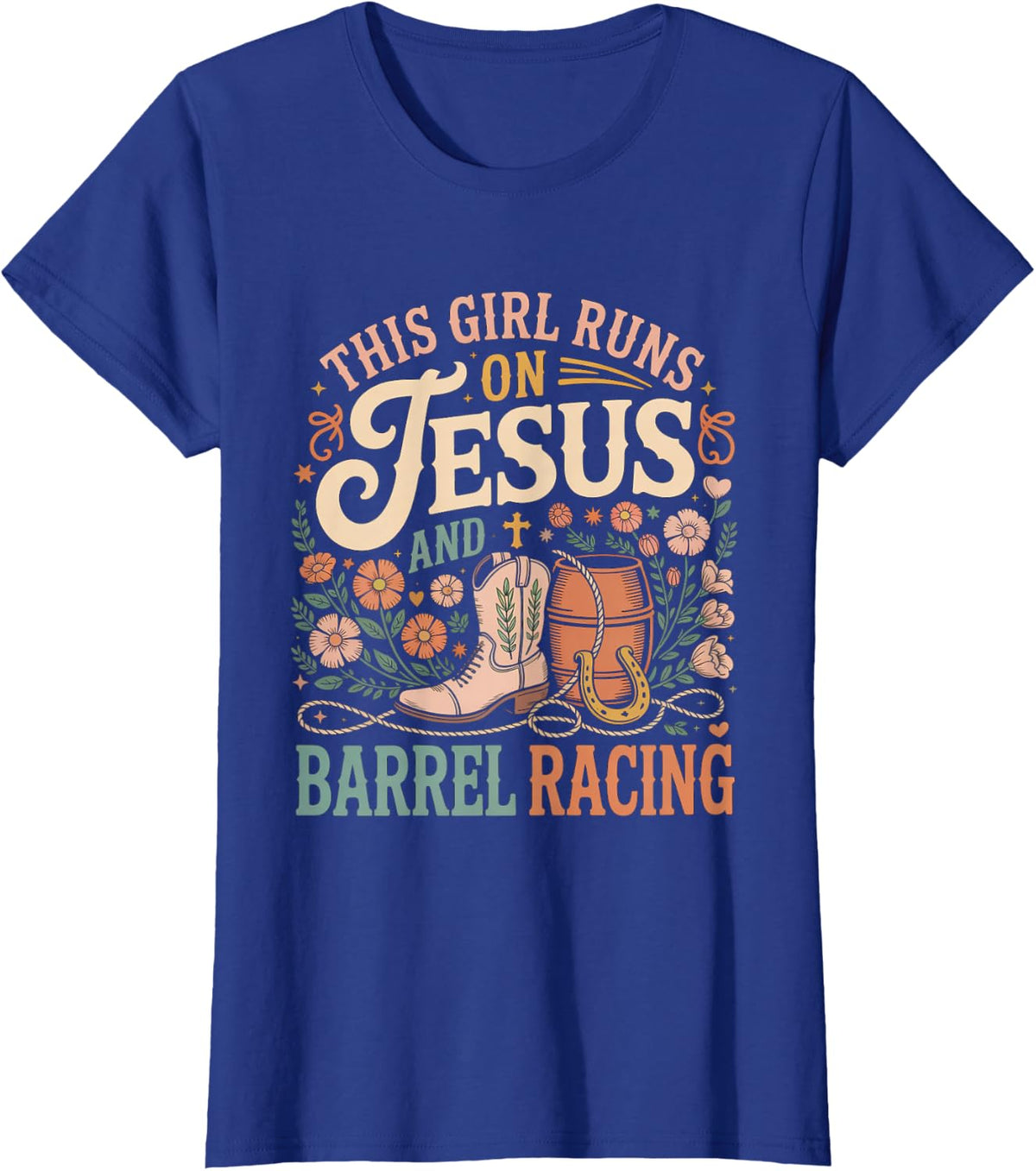 On Jesus Barrel Racing Faith T-Shirt - Royal Blue