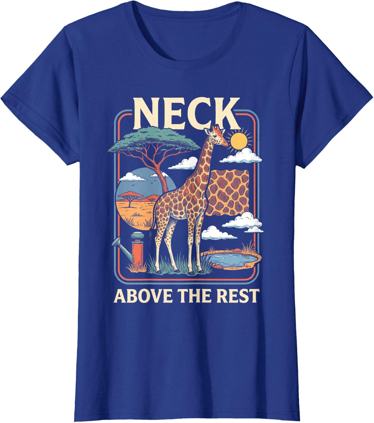 Giraffe Wildlife Nature Vintage Poster T-Shirt - Royal Blue