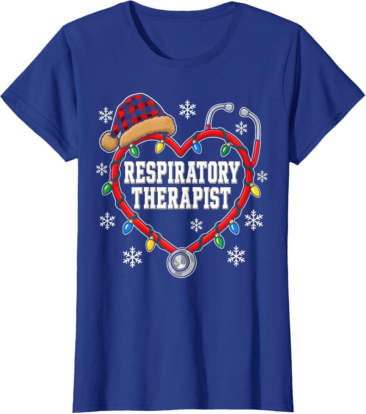 Respiratory Therapist Christmas Shirt RT Heart Lights T-Shirt - Royal Blue
