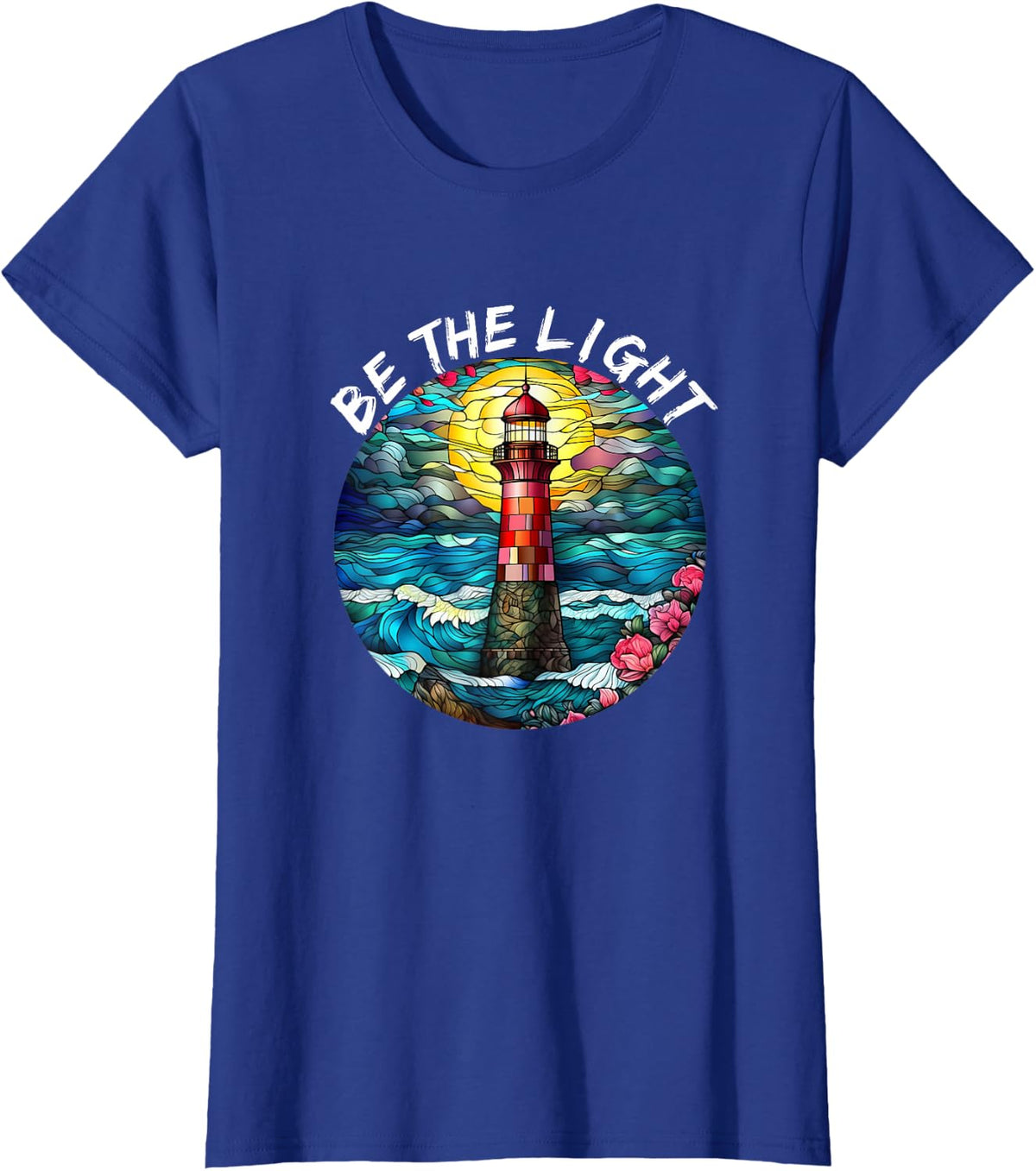 Be The Light Stained Glass Lighthouse Motivational Quote T-Shirt - Royal Blue