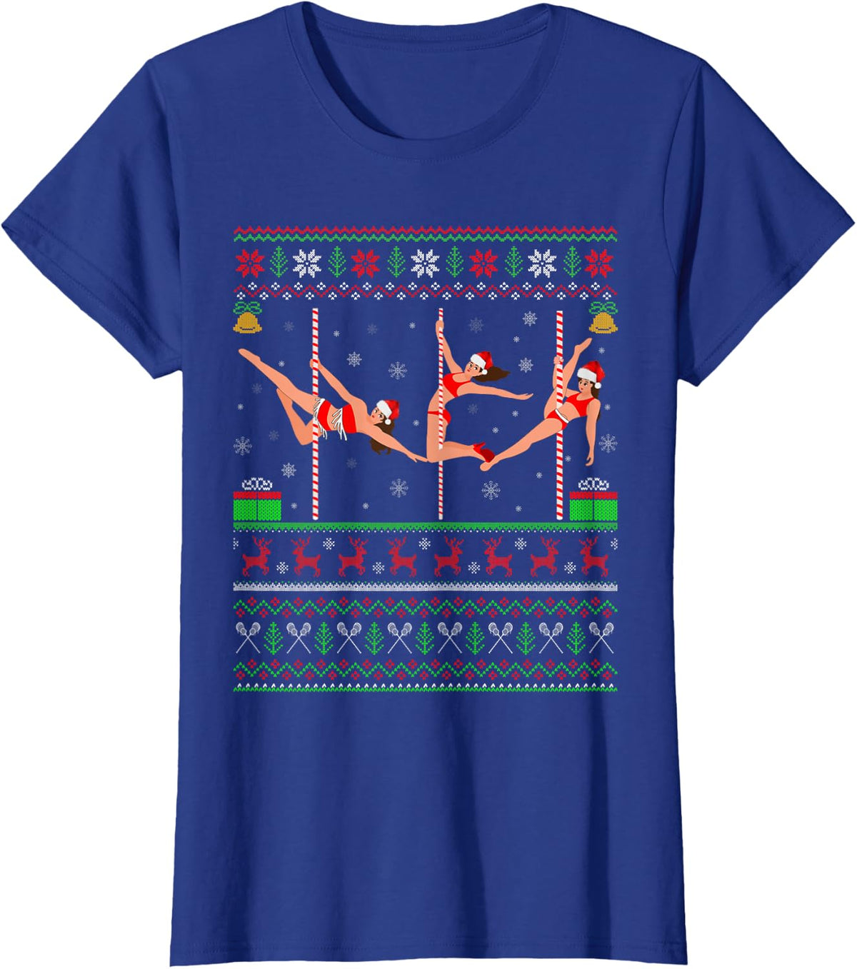 Funny Stripper Dance Ugly Christmas Sweater Dancing Xmas T-Shirt - Royal Blue