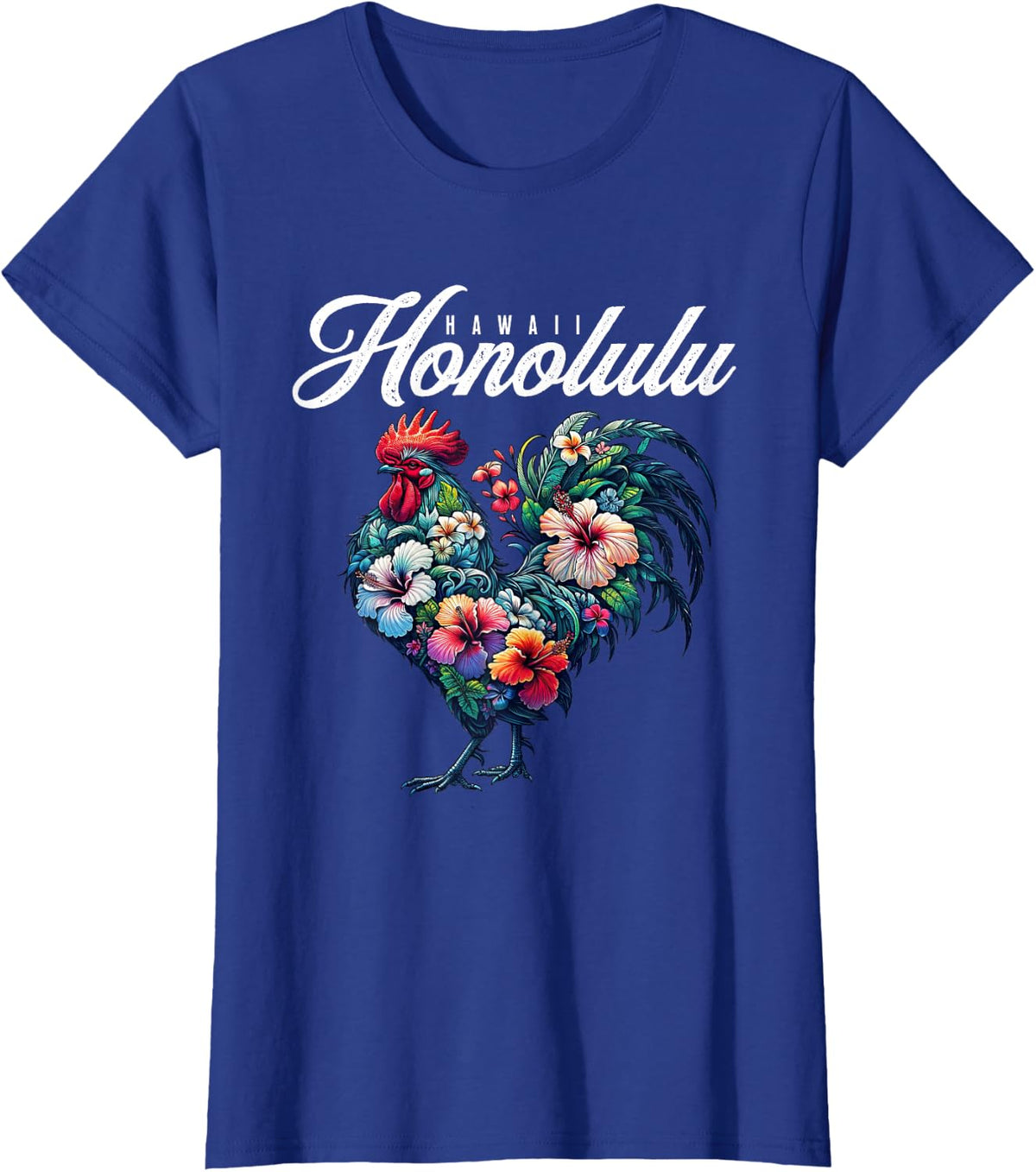 Honolulu Hawaii Tropical Chicken With Hibiscus T-Shirt - Royal Blue