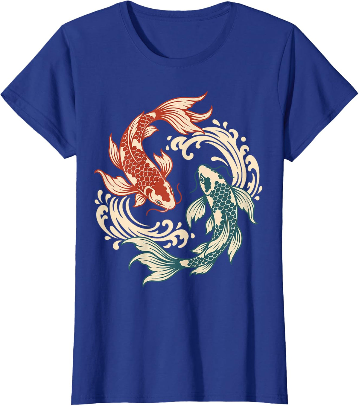Japanese Koi Fish Tattoo Style Wave Zen Art T-Shirt - Royal Blue