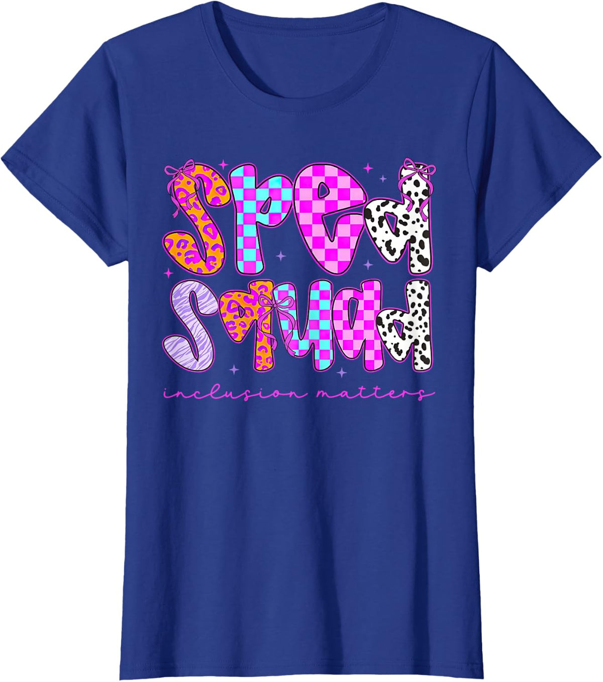 SPED Squad Inclusion Matters Leopard Bow Special Education T-Shirt - Royal Blue