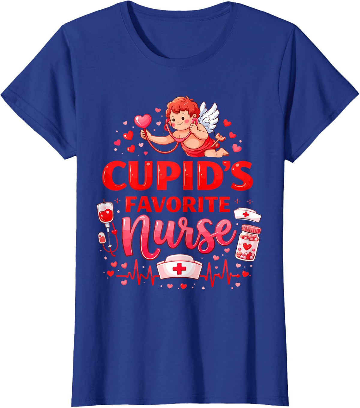 Women's Valentine Cupid’s Favorite Nurse ER Heart Girl Women T-Shirt - Royal Blue