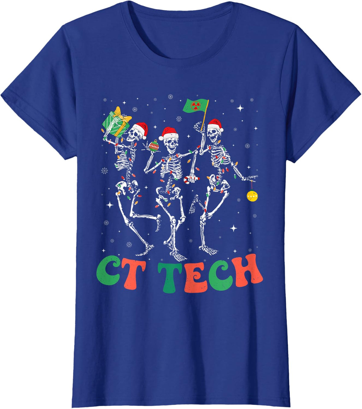 Skeleton CT Tech Computed Tomography Technologist Christmas T-Shirt Tee - Royal Blue