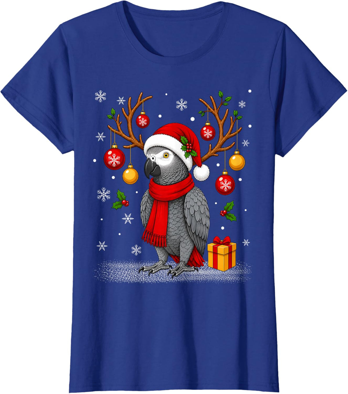 Cute Grey Parrot Santa Hat Christmas T-Shirt - Royal Blue