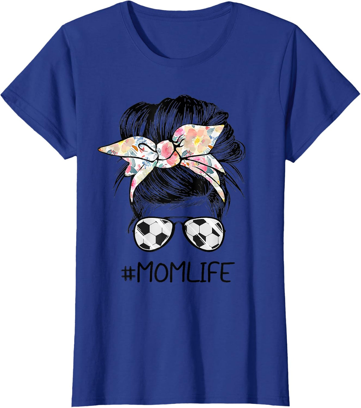 Mom Life Soccer Mom Messy Bun T-Shirt - Royal Blue