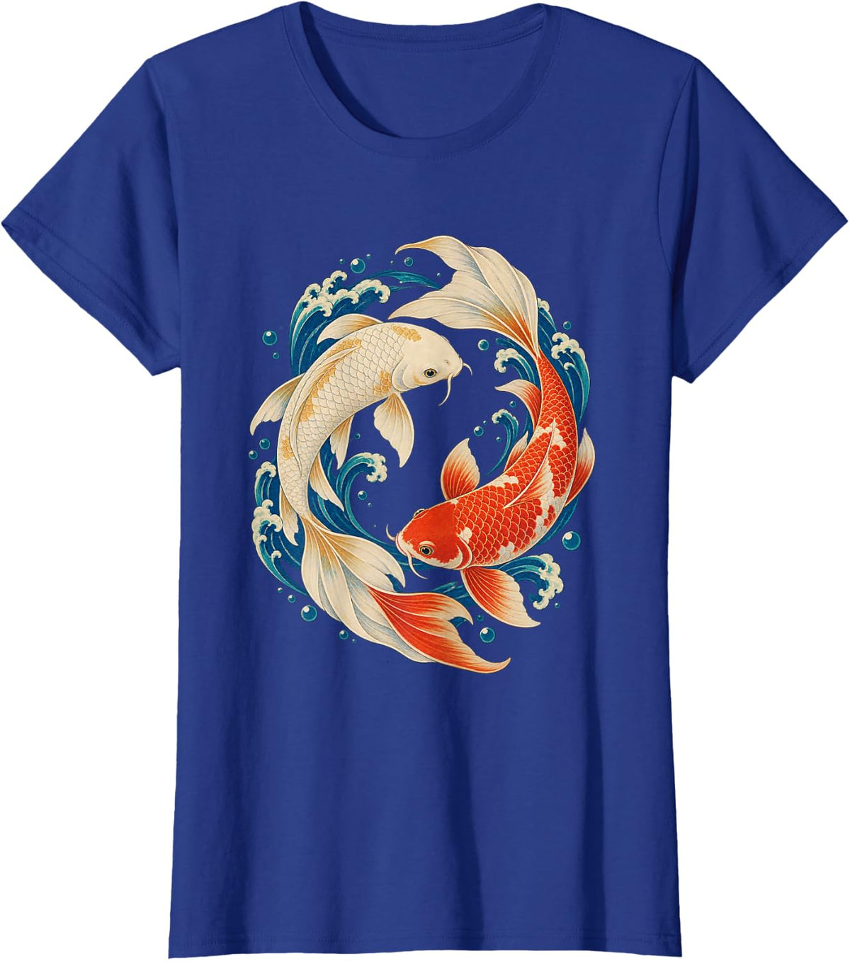 Koi Fish Balance Waves Japanese Art Zen Carp Asian T-Shirt - Royal Blue