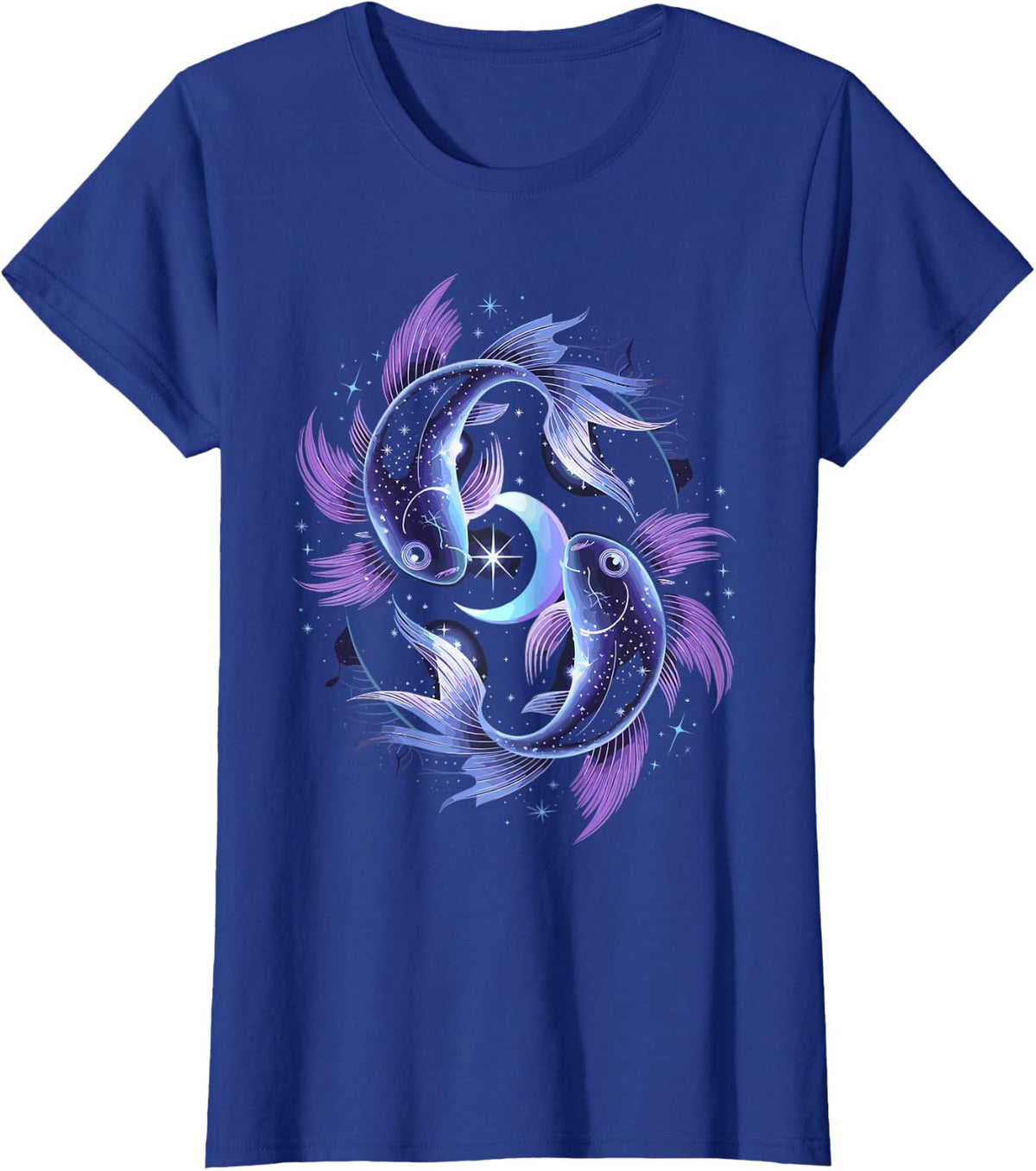 Celestial Koi Fish Galaxy Starry T-Shirt - Royal Blue