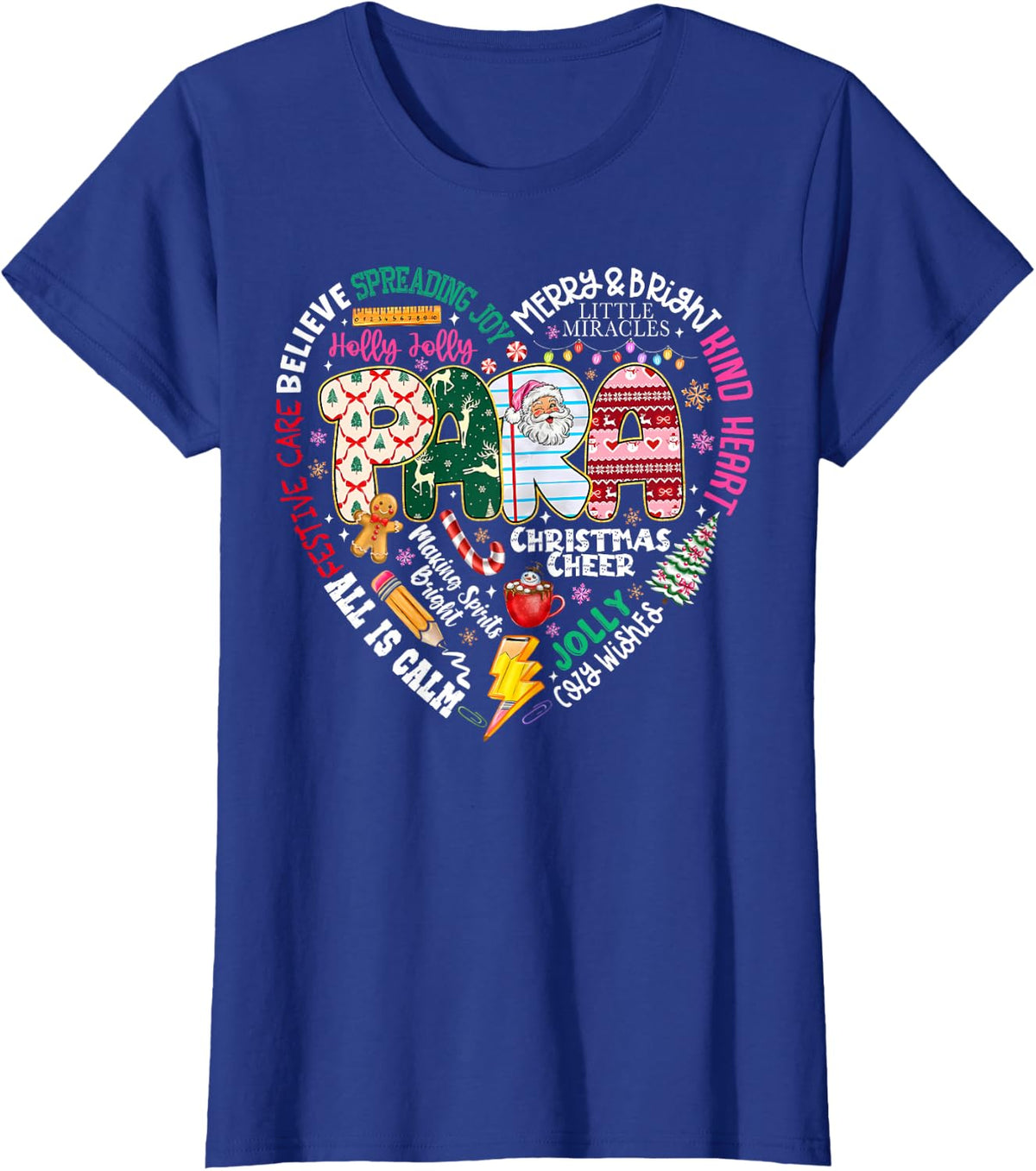 para Heart Christmas Paraprofessional SPED Teacher Xmas T-Shirt - Royal Blue