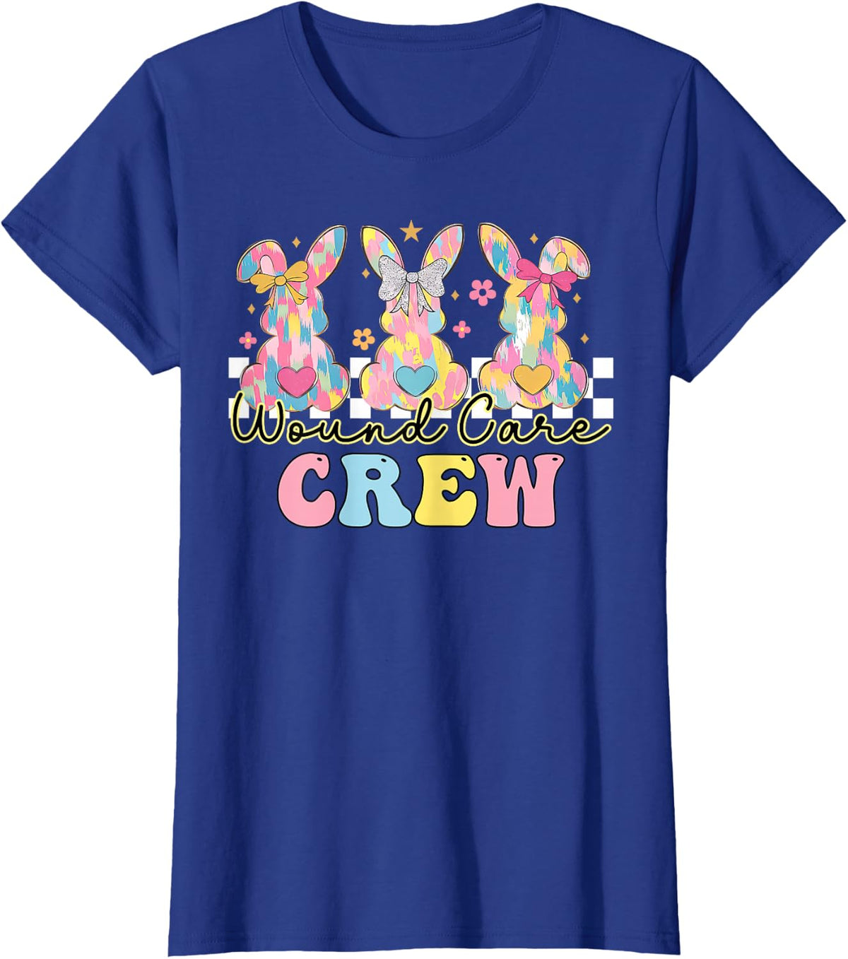 Retro Wound Care Crew Bunny Easter WOCN Certified RN Nurse T-Shirt Tee - Royal Blue