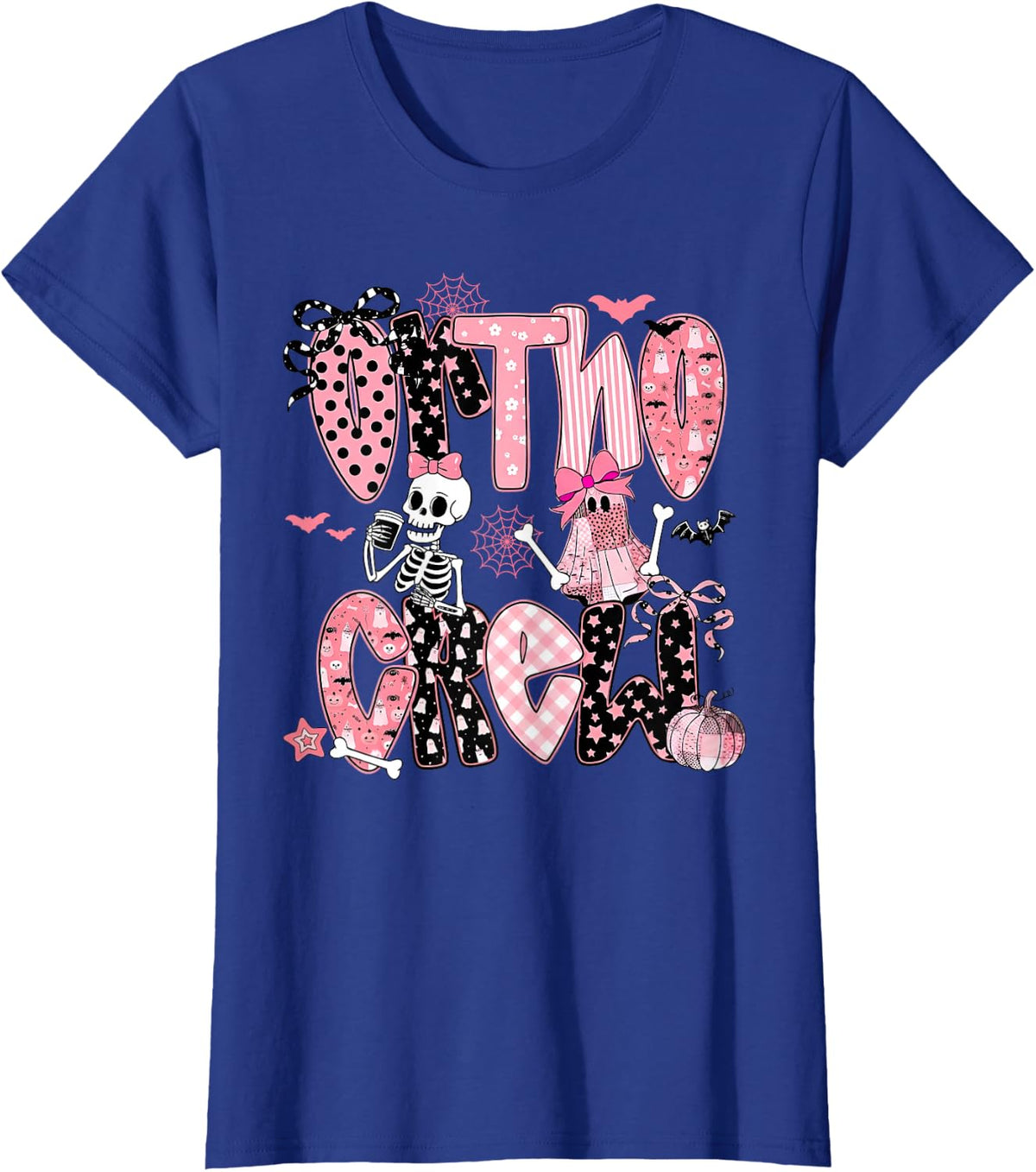 Ortho Crew Skeleton Ghost Coquette Bow Orthopedic Halloween T-Shirt - Royal Blue