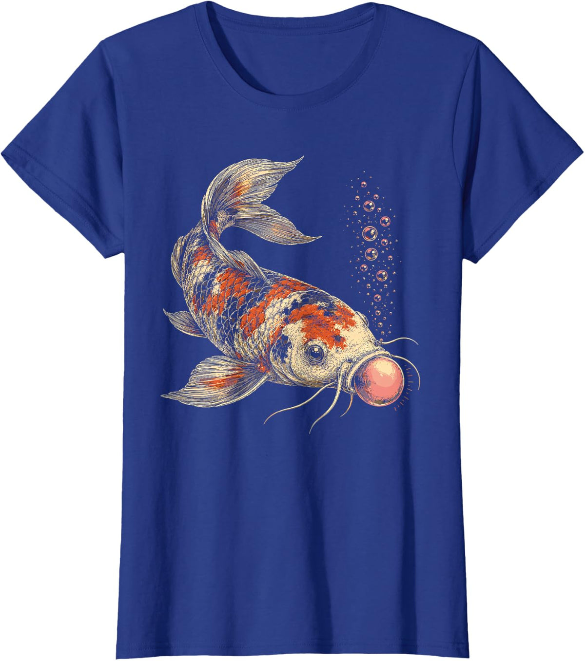 Funny Koi Fish Blowing Bubble Gum Retro Aquatic Animal T-Shirt - Royal Blue