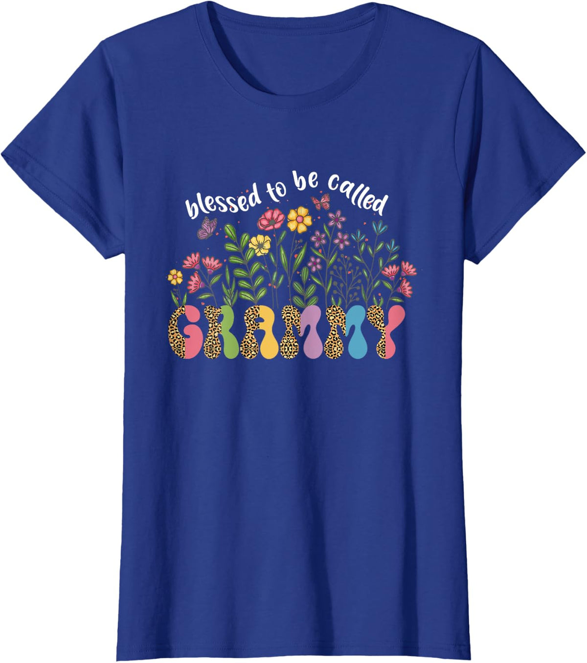 Blessed to Be Called Grammy Floral Wildflower Mothers Day T-Shirt - Royal Blue