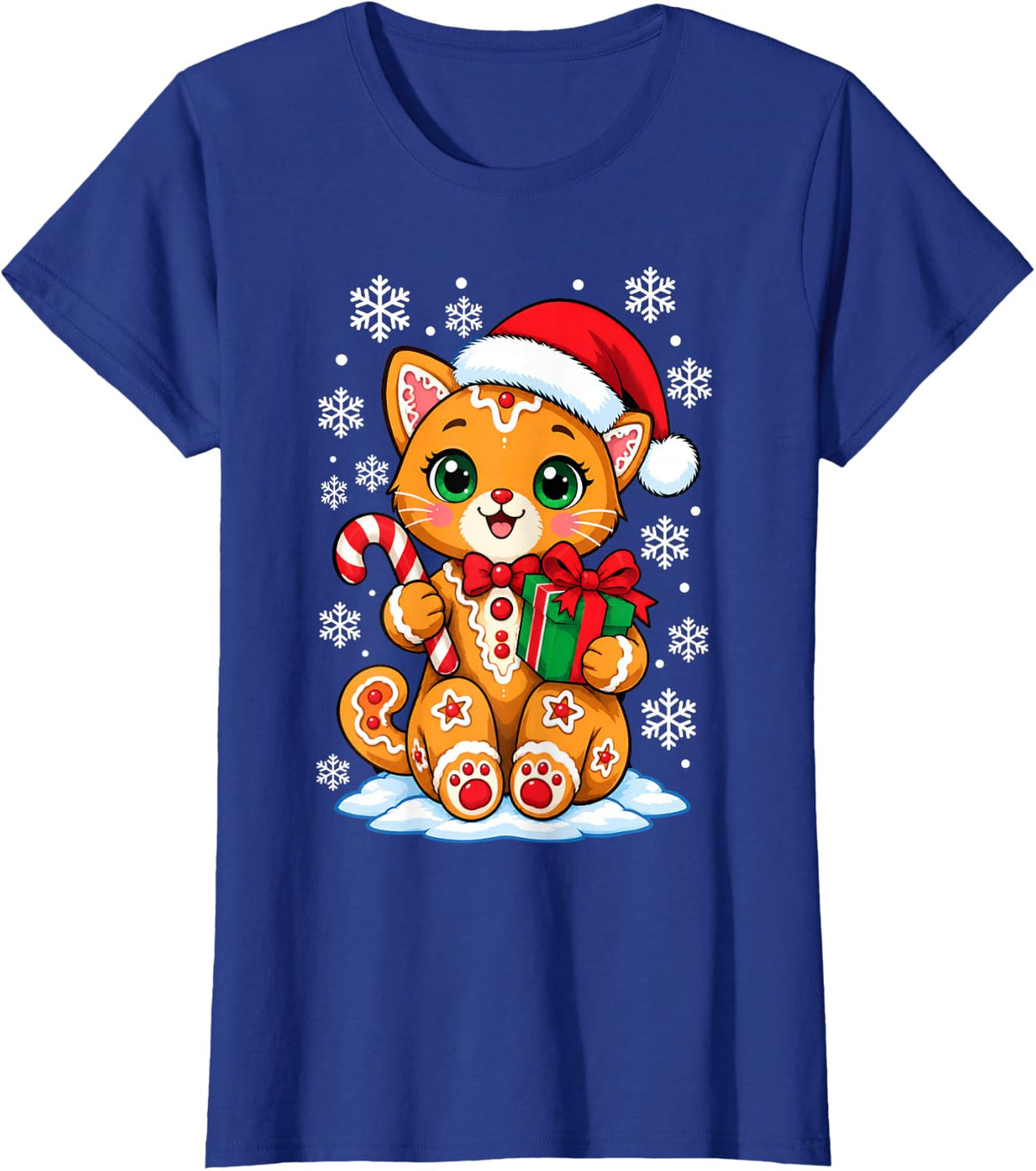 Cute Gingerbread Cat Xmas Holiday T-Shirt - Royal Blue