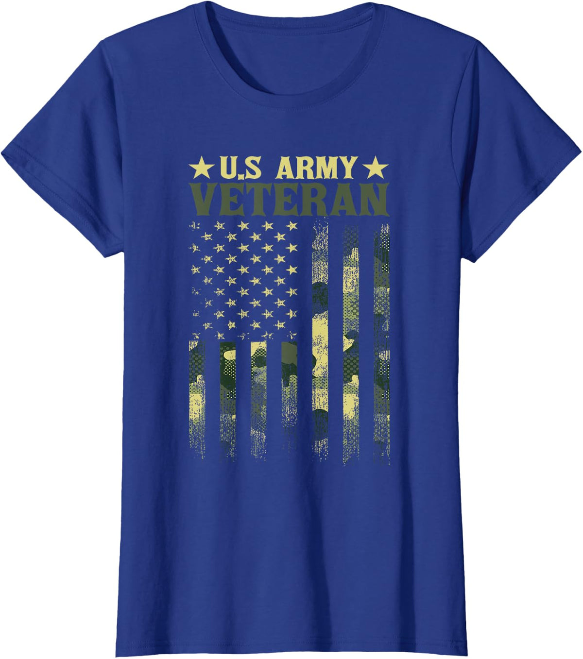 US Army Veteran Patriotic Military Camouflage American Flag T-Shirt - Royal Blue