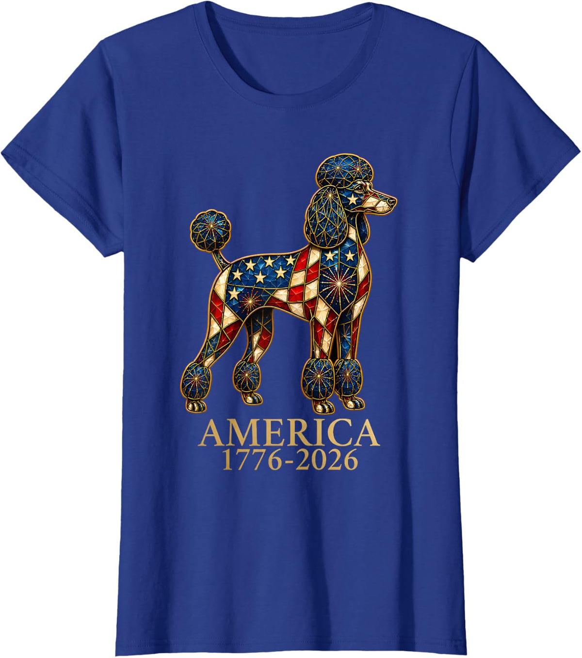 Poodle Dog Lover Mosaic America 1776-2026 4th of July T-Shirt - Royal Blue
