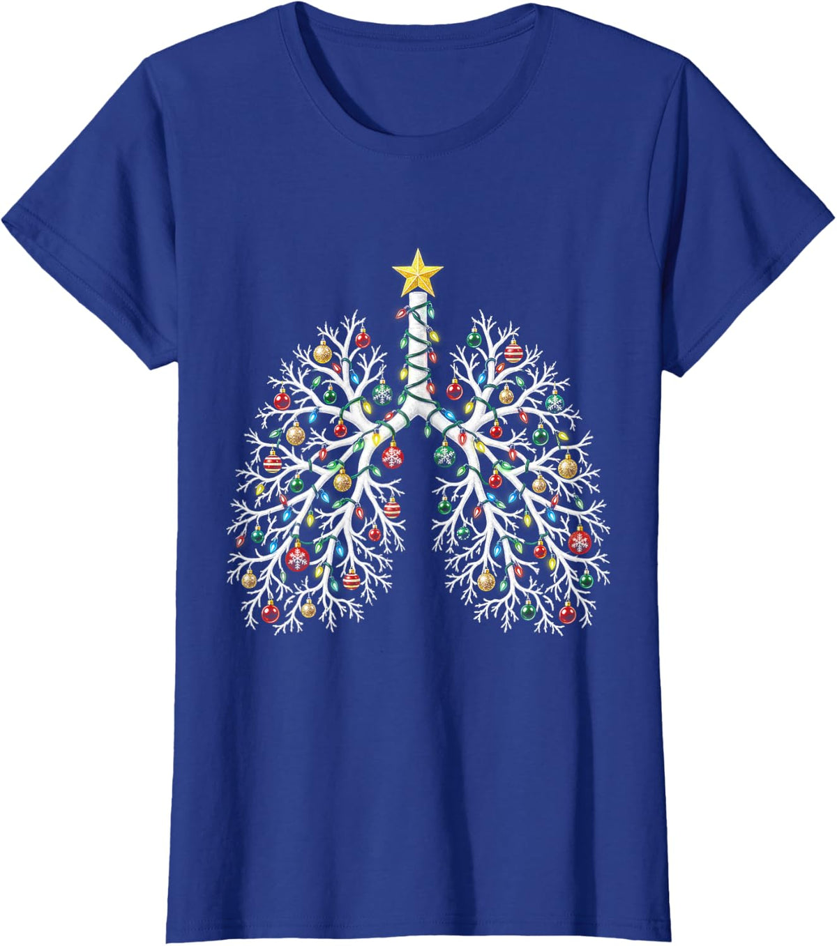 Christmas Respiratory Therapist Lung Lights RT Nurse Xmas T-Shirt - Royal Blue