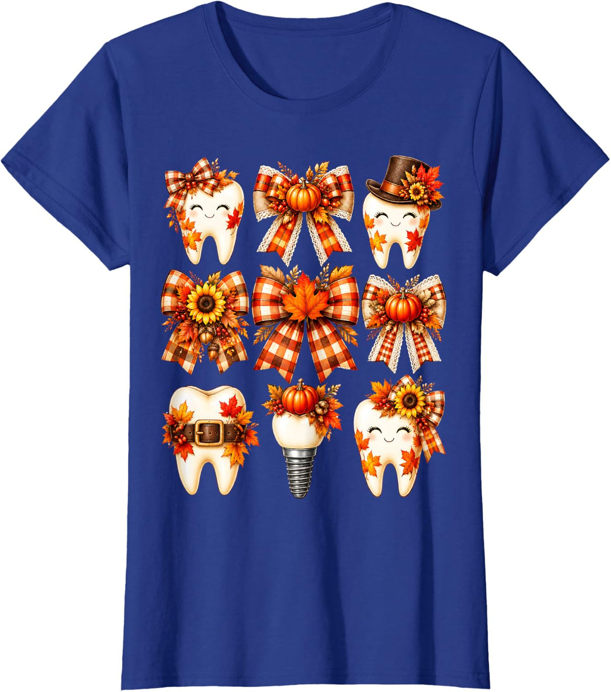 Dental Hygienist Teeth Bows Pumpkin Thanksgiving Fall T-Shirt - Royal Blue