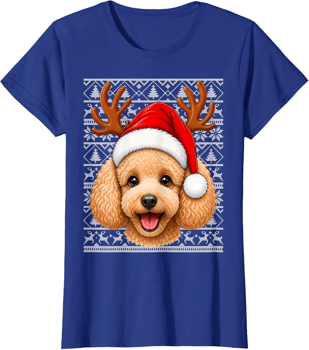 Poodle Dog Christmas Santa Hat Ugly Sweater Poodle Xmas T-Shirt - Royal Blue