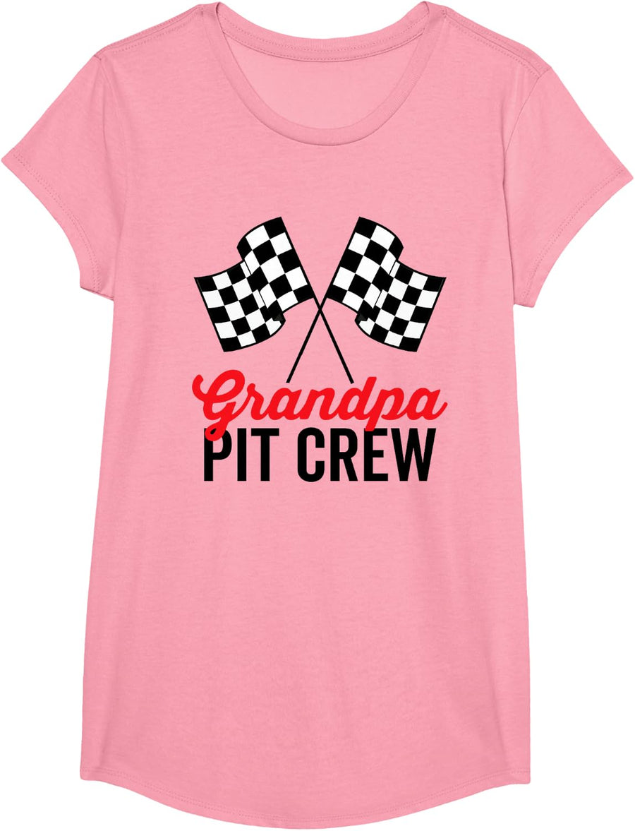 Grandpa Pit Crew for Racing Party Costume Team T-Shirt - Girls Pink