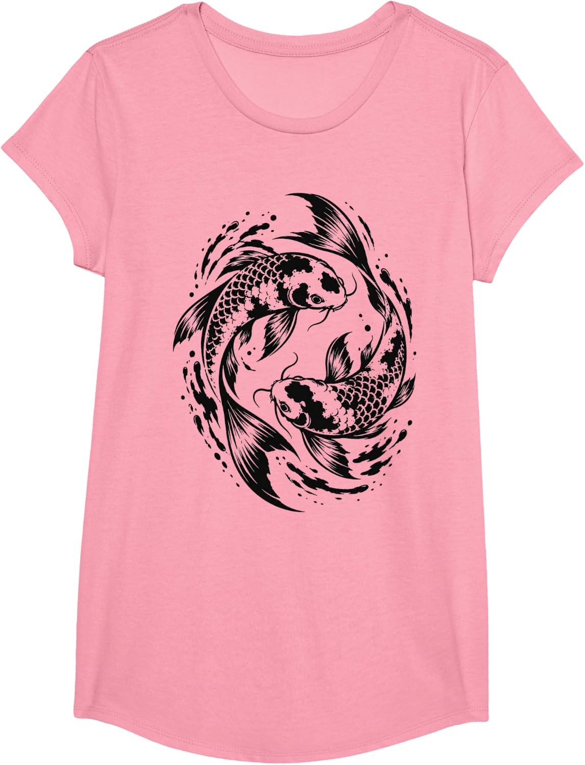 Koi Fish Minimalist Stencil Art T-Shirt - Girls Pink